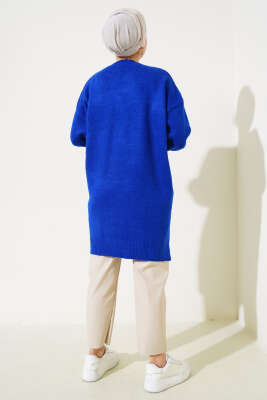 Yırtmaçlı Düz Yumoş Triko Tunik Saks - Thumbnail