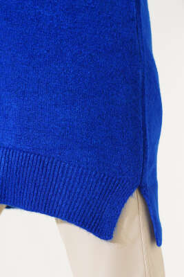 Yırtmaçlı Düz Yumoş Triko Tunik Saks - Thumbnail