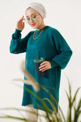 Yırtmaçlı Düz Yumoş Triko Tunik Nefti - Thumbnail