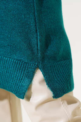 Yırtmaçlı Düz Yumoş Triko Tunik Nefti - Thumbnail