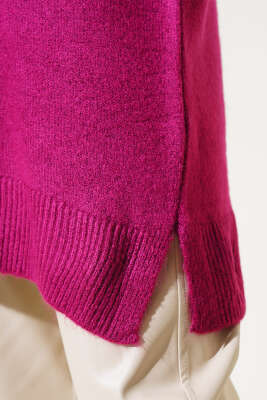 Yırtmaçlı Düz Yumoş Triko Tunik Menekşe - Thumbnail