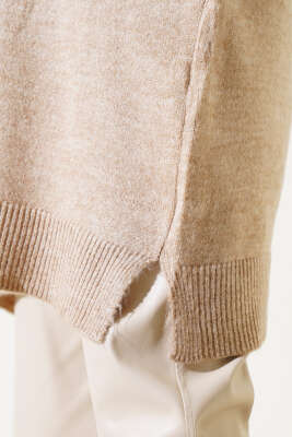 Yırtmaçlı Düz Yumoş Triko Tunik Büsküvi - Thumbnail