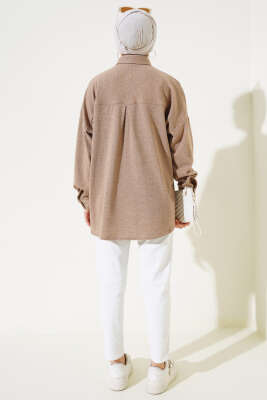 Taşlı Düşük Omuz Gömlek Camel - Thumbnail