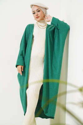 Duble Yarasa Kol Uzun Hırka Yeşil - Thumbnail