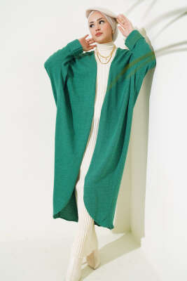 Duble Yarasa Kol Uzun Hırka Yeşil - Thumbnail