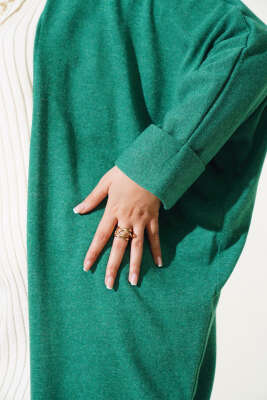 Duble Yarasa Kol Uzun Hırka Yeşil - Thumbnail