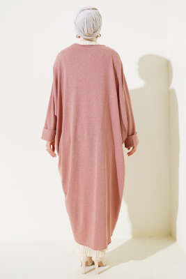 Duble Yarasa Kol Uzun Hırka Pudra - Thumbnail