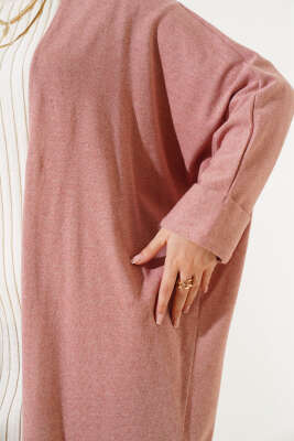 Duble Yarasa Kol Uzun Hırka Pudra - Thumbnail