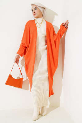 Duble Yarasa Kol Uzun Hırka Oranj - Thumbnail