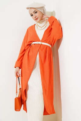 Duble Yarasa Kol Uzun Hırka Oranj - Thumbnail
