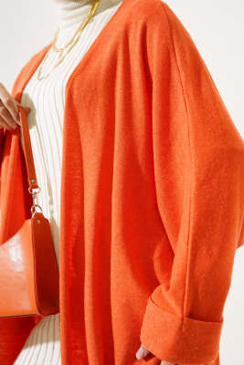 Duble Yarasa Kol Uzun Hırka Oranj - Thumbnail