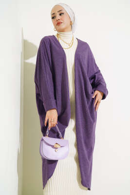 Duble Yarasa Kol Uzun Hırka Mor - Thumbnail