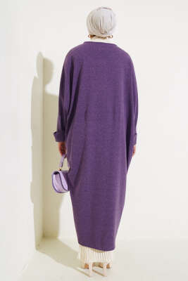 Duble Yarasa Kol Uzun Hırka Mor - Thumbnail