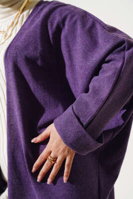 Duble Yarasa Kol Uzun Hırka Mor - Thumbnail