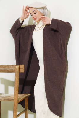 Duble Yarasa Kol Uzun Hırka Kahve - Thumbnail