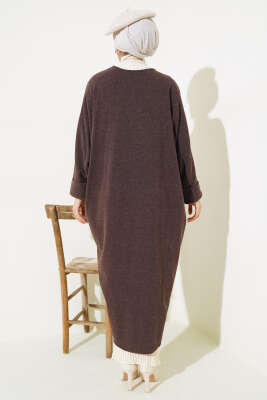 Duble Yarasa Kol Uzun Hırka Kahve - Thumbnail