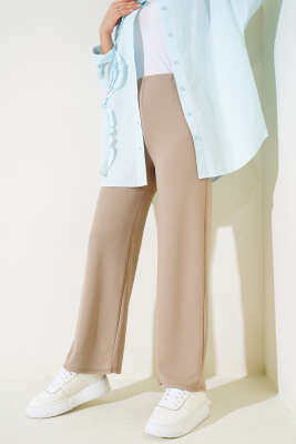 	 Bel Pensli Bol Paça Pantolon Bej - Thumbnail