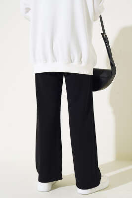 Bel Pensli Bol Paça Pantolon Siyah - Thumbnail