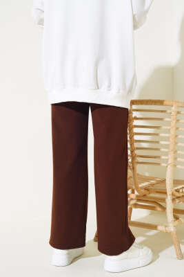 Bel Pensli Bol Paça Pantolon Kahve - Thumbnail