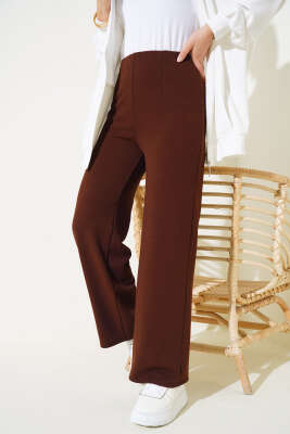 Bel Pensli Bol Paça Pantolon Kahve - Thumbnail