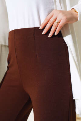 Bel Pensli Bol Paça Pantolon Kahve - Thumbnail