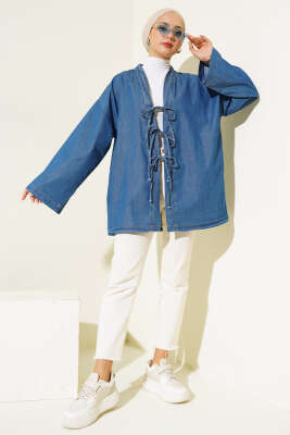 Önü İp Bağlamalı Kot Kimono Kot Mavisi - Thumbnail