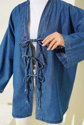 Önü İp Bağlamalı Kot Kimono Kot Mavisi - Thumbnail