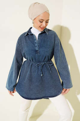 Gömlek Yaka Kot Tunik Kot Mavisi - Thumbnail