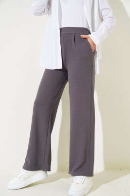 Cepli Bel Lastikli Bol Paça Pantolon Gri - Thumbnail