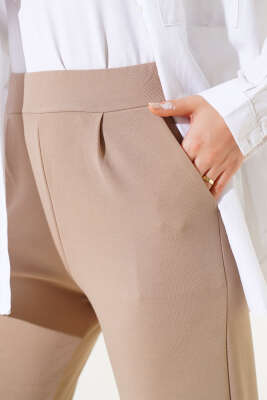 Cepli Bel Lastikli Bol Paça Pantolon Bej - Thumbnail