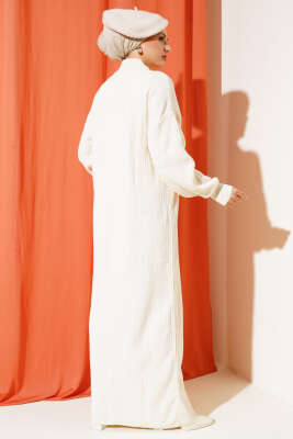 Fitilli Düz Pike Elbise Taş - Thumbnail