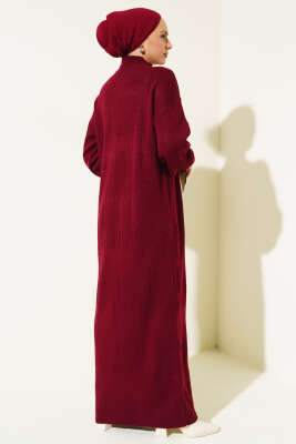 Fitilli Düz Pike Elbise Bordo - Thumbnail