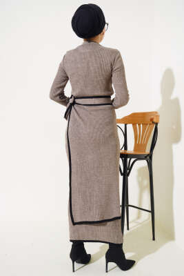 Etek Bağlamalı Triko Elbise Vizon - Thumbnail