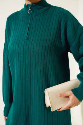 Yakası Yarım Fermuarlı Fitilli Triko Takım Nefti - Thumbnail