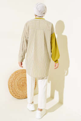 Armalı Çizgi Garnili Tunik Yağ Yeşili - Thumbnail