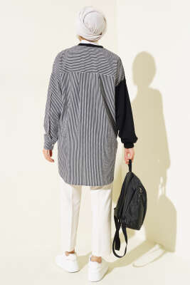 Armalı Çizgi Garnili Tunik Siyah - Thumbnail