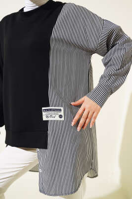 Armalı Çizgi Garnili Tunik Siyah - Thumbnail