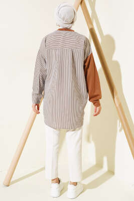 Armalı Çizgi Garnili Tunik Kahve - Thumbnail