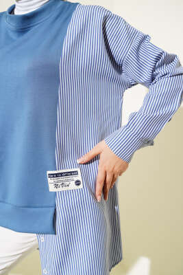 Armalı Çizgi Garnili Tunik İndigo - Thumbnail