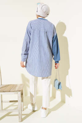 Armalı Çizgi Garnili Tunik İndigo - Thumbnail