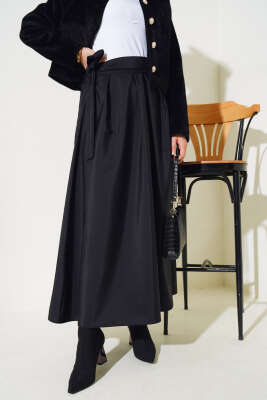 Pazarium - Bel Bağlamalı Çan Etek Siyah