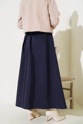 Bel Bağlamalı Çan Etek Lacivert - Thumbnail