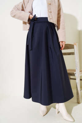 Bel Bağlamalı Çan Etek Lacivert - Thumbnail