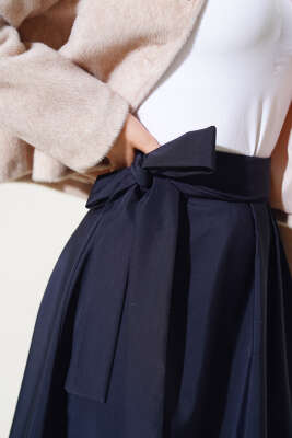 Bel Bağlamalı Çan Etek Lacivert - Thumbnail