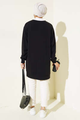 	 Loyşa Önü Baskılı Tunik Siyah - Thumbnail