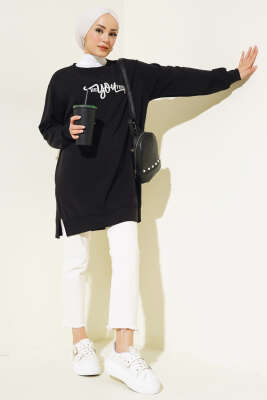 	 Loyşa Önü Baskılı Tunik Siyah - Thumbnail