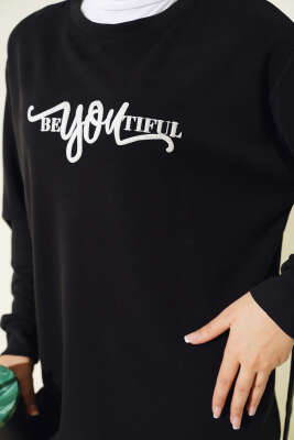 	 Loyşa Önü Baskılı Tunik Siyah - Thumbnail