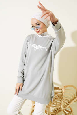 	 Loyşa Önü Baskılı Tunik Gri - Thumbnail