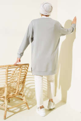 	 Loyşa Önü Baskılı Tunik Gri - Thumbnail