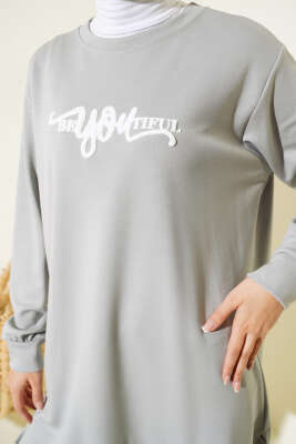 	 Loyşa Önü Baskılı Tunik Gri - Thumbnail